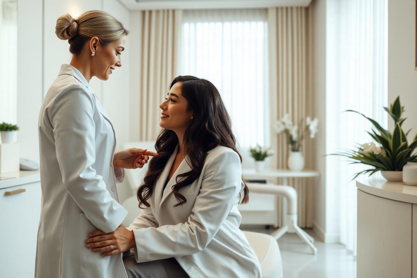 Consulta médica estética facial em ambiente acolhedor