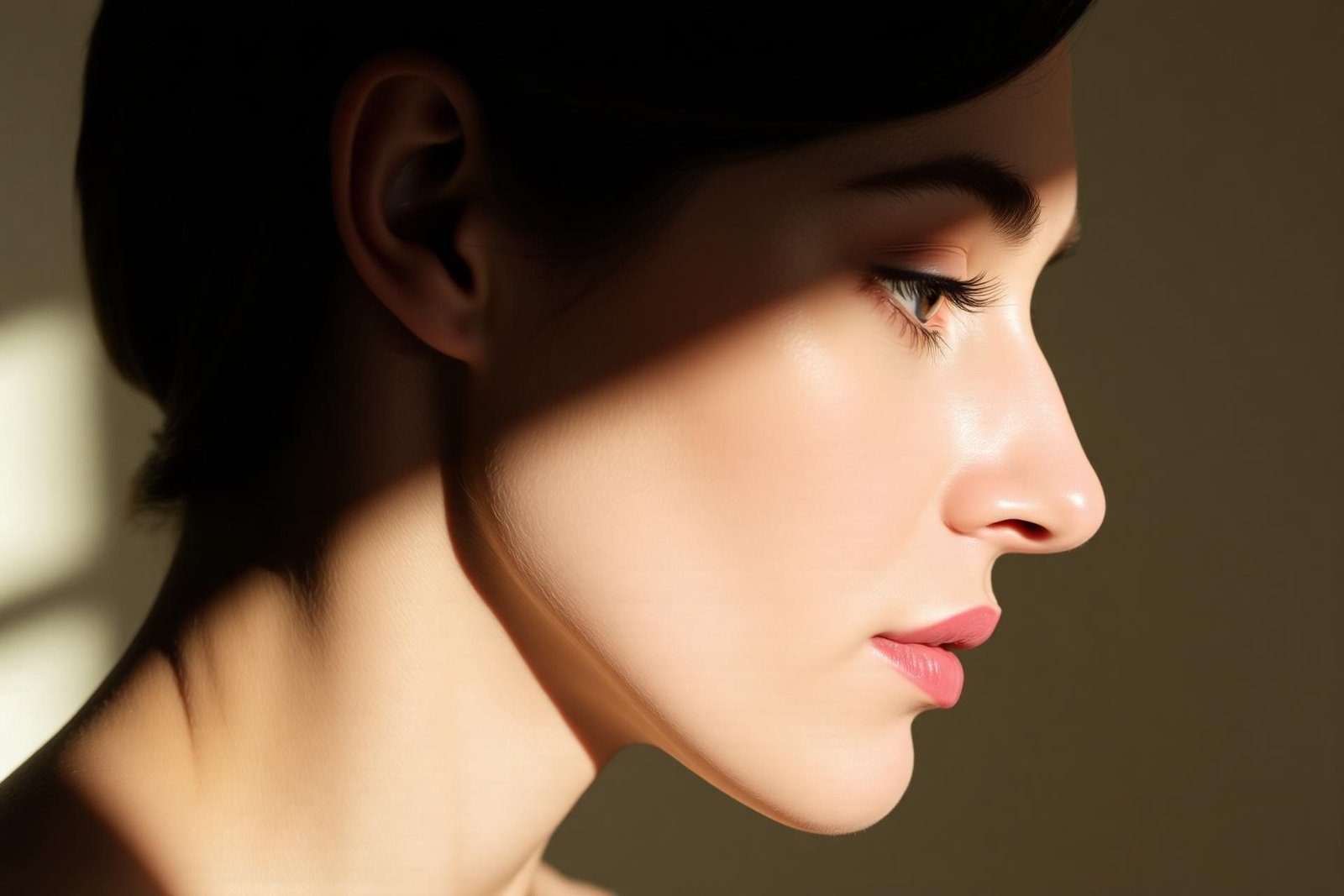 Perfil facial feminino em luz natural